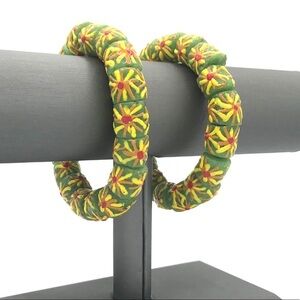 Bracelet African Trade Bead Green Gold Beads 7”